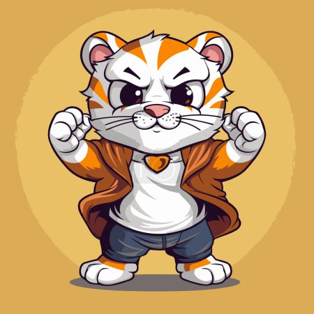 Illustration for Cute tiger cartoon character in a superhero costume. vector illustration. - Royalty Free Image