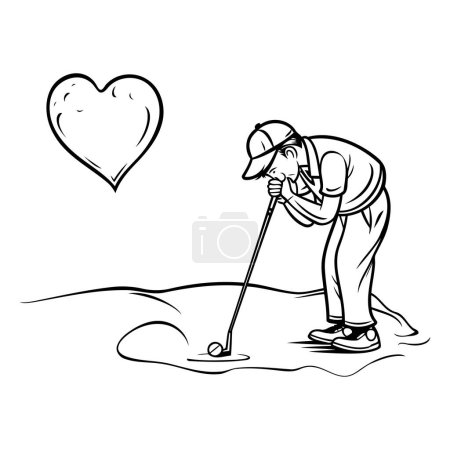 Téléchargez les illustrations : Golfeur avec un club de golf et un cœur. Illustration vectorielle. - en licence libre de droit