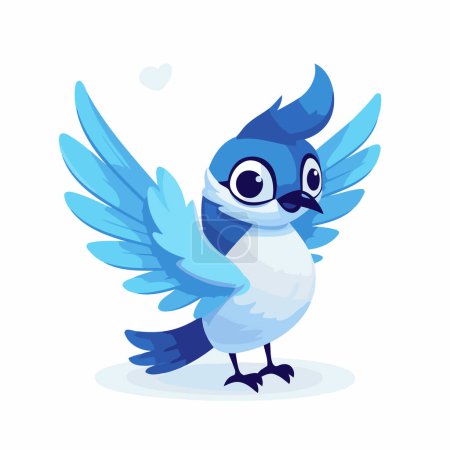 Illustration for Blue bird with wings. Cute cartoon character. Vector illustration. - Royalty Free Image