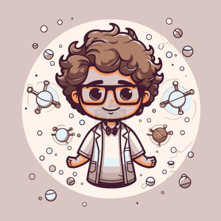 Ilustración de Científico de dibujos animados con gafas. Ilustración vectorial de un niño científico. - Imagen libre de derechos