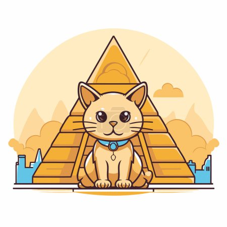 Illustration for Cute cat sitting in the pyramid. Vector illustration in flat style - Royalty Free Image