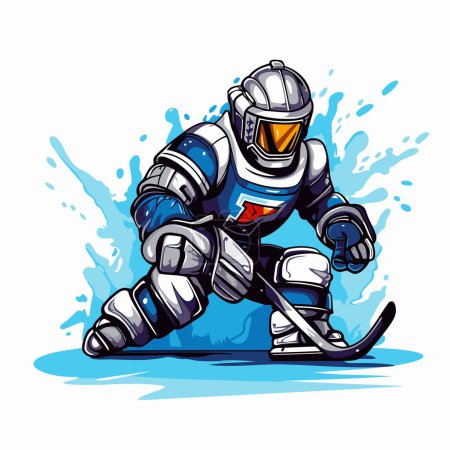 Illustration for Ice hockey player. Vector illustration of ice hockey player on ice. - Royalty Free Image