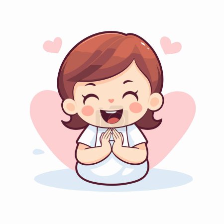 Illustration for Illustration of a cute little girl in a white t-shirt - Royalty Free Image