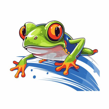 Frog on the water. Vector illustration isolated on white background.