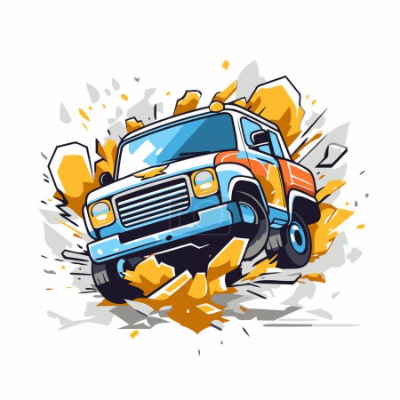 Off-road vehicle. Grunge splashes. Vector illustration