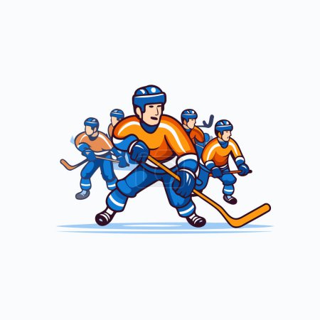 Illustration for Hockey player with the stick and puck. cartoon vector illustration. - Royalty Free Image