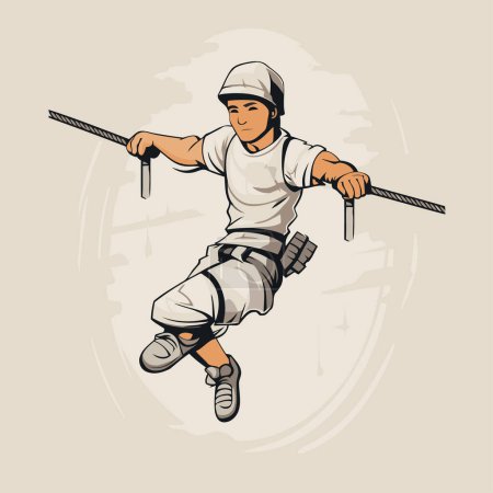 Téléchargez les illustrations : Illustration vectorielle d'un homme montant la corde. Concept de sport d'escalade. - en licence libre de droit