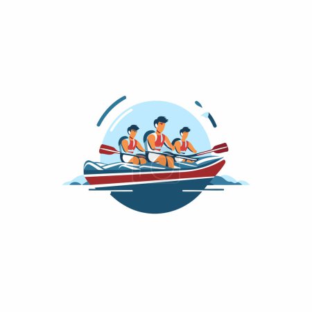 Téléchargez les illustrations : Une équipe de gens ramant dans un bateau. Illustration vectorielle de style plat. - en licence libre de droit