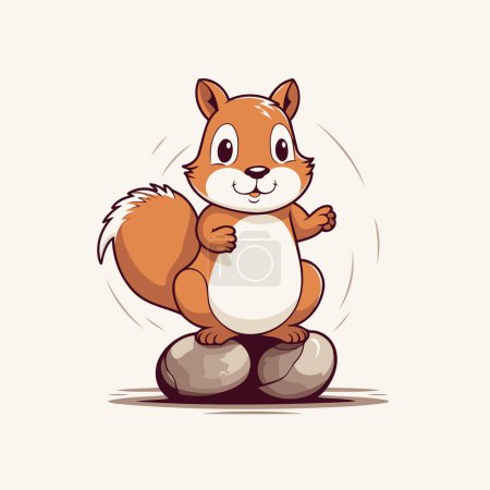 Illustration for Squirrel sitting on the rock. Vector illustration. Cute cartoon character. - Royalty Free Image