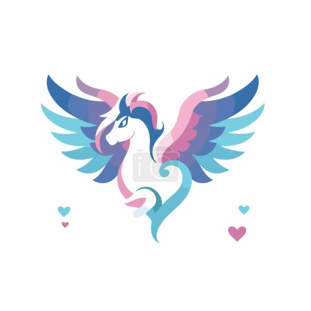 Illustration for Unicorn with wings and hearts. Vector illustration in flat style. - Royalty Free Image