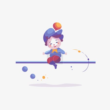 Cute little boy playing on a seesaw. Vector illustration.