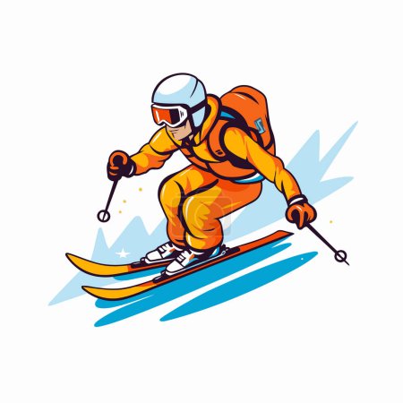 Téléchargez les illustrations : Icône vectorielle de ski. Illustration de dessin animé de l'icône vectorielle de ski skieur pour le web - en licence libre de droit