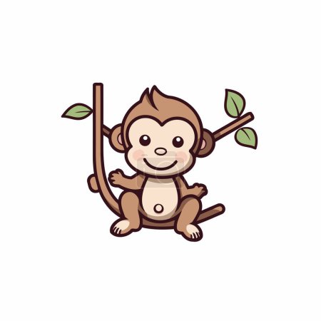 Illustration for Cute monkey sitting on a branch. Vector illustration in cartoon style. - Royalty Free Image