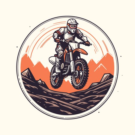 Illustration for Motocross rider in helmet riding on mountain road vector illustration. - Royalty Free Image