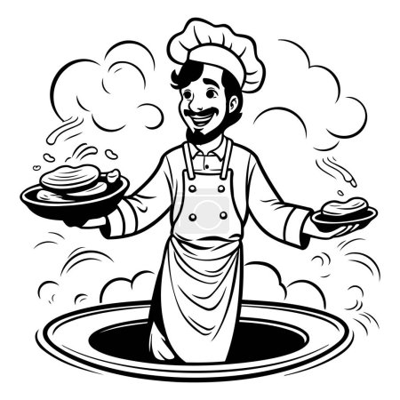 Illustration for Vector illustration of a chef serving pancakes in a bowl with steam. - Royalty Free Image