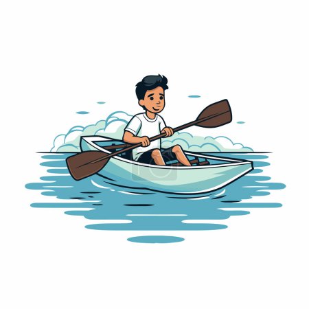 Illustration for Man rowing on a boat. Vector illustration in cartoon style. - Royalty Free Image