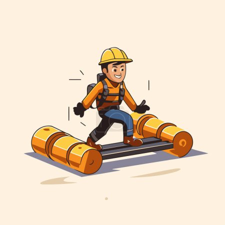 Illustration for Vector illustration of a construction worker on a roller coaster. Flat style. - Royalty Free Image