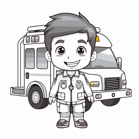 Téléchargez les illustrations : Astronaute garçon avec ambulance voiture dessin animé vectoriel illustration conception graphique. - en licence libre de droit