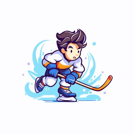 Illustration for Hockey player with stick and puck. Vector illustration in cartoon style. - Royalty Free Image