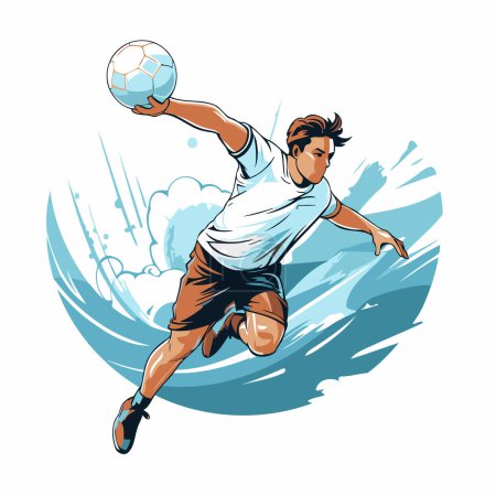 Illustration for Soccer player in action with ball. Vector illustration on white background. - Royalty Free Image