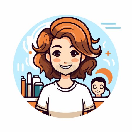 Illustration for Beauty salon. Girl with long hair. Vector illustration in cartoon style. - Royalty Free Image