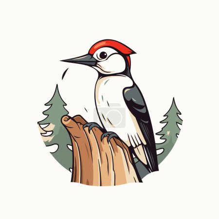 Illustration for Woodpecker on a log. Woodpecker vector illustration. - Royalty Free Image