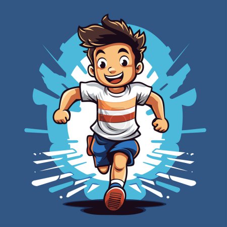 Illustration for Boy running cartoon character. Vector illustration of a boy running in a blue background. - Royalty Free Image