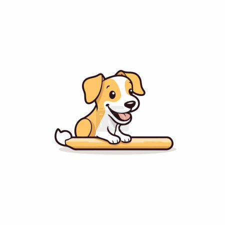 Illustration for Cute cartoon dog lying on a wooden sled. Vector illustration. - Royalty Free Image