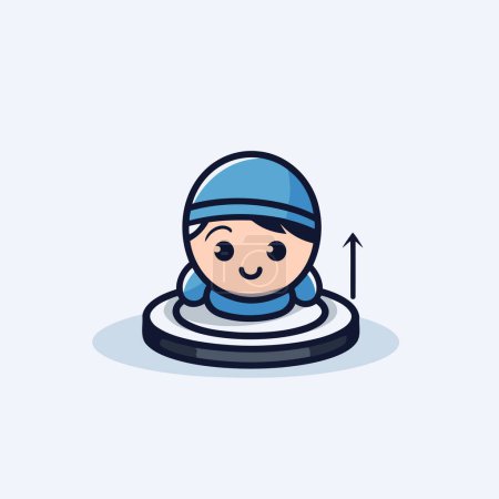 Ilustración de Lindo niño con casco de astronauta. Vector plano ilustración de dibujos animados. - Imagen libre de derechos
