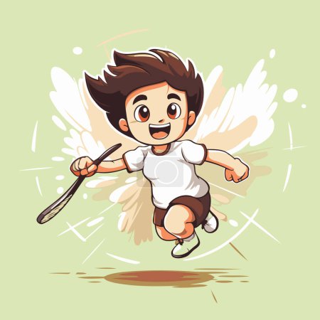Ilustración de Chico jugando al bádminton. Ilustración vectorial de un niño jugando al bádminton. - Imagen libre de derechos