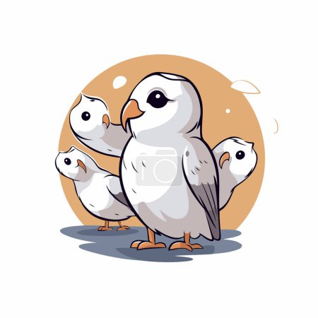 Ilustración de Ilustración de un lindo búho y sus polluelos sobre un fondo blanco - Imagen libre de derechos