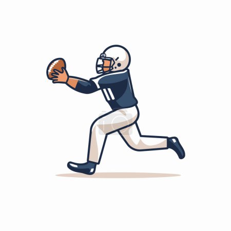 Téléchargez les illustrations : Dessin animé joueur de football américain qui court avec le ballon. Illustration vectorielle. - en licence libre de droit