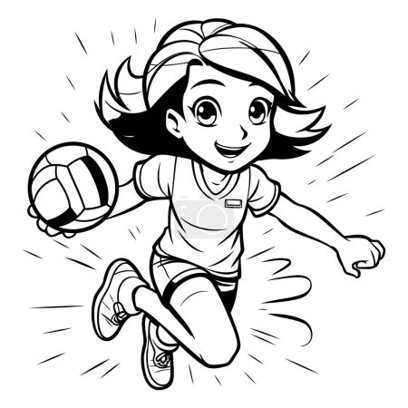 Illustration for Girl Volleyball Player with Ball - Black and White Cartoon Illustration. Vector - Royalty Free Image