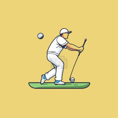 Illustration for Golf player in action. Flat style vector illustration isolated on yellow background. - Royalty Free Image