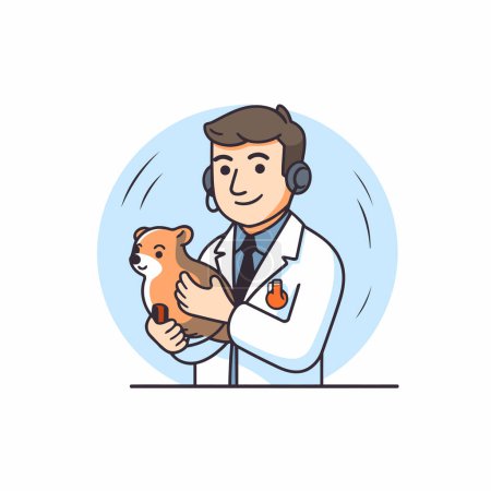 Téléchargez les illustrations : Vétérinaire avec chien. Illustration vectorielle dans le style dessin animé. - en licence libre de droit