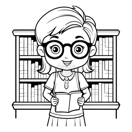 Illustration for Cute little student girl in the library cartoon vector illustration graphic design - Royalty Free Image
