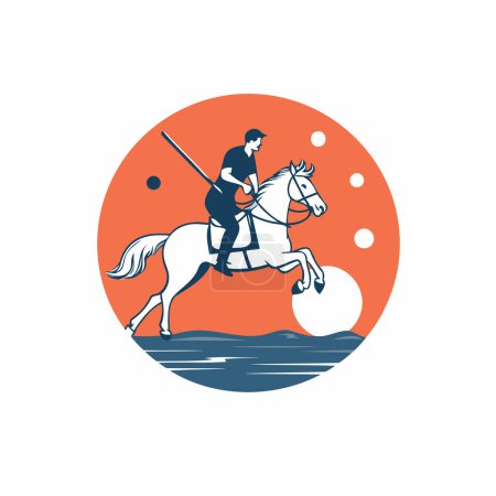 Téléchargez les illustrations : Illustration vectorielle cheval et cavalier. logo sport équestre design - en licence libre de droit