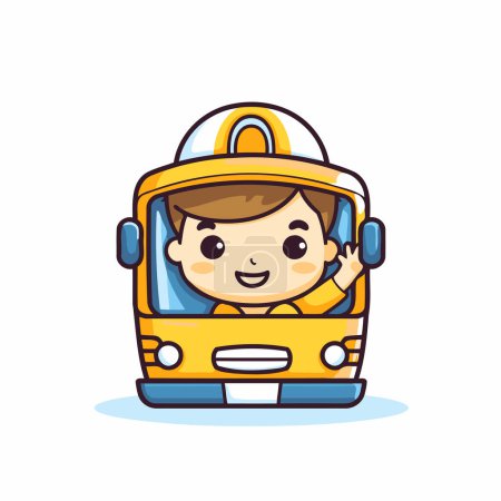 Ilustración de Lindo niño conduciendo un autobús escolar. Dibujos animados vectoriales ilustración. - Imagen libre de derechos