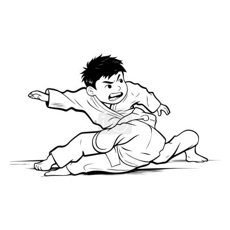Téléchargez les illustrations : Karaté kick - illustration vectorielle de dessin animé d'un karaté kick. - en licence libre de droit