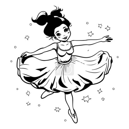 Téléchargez les illustrations : Illustration vectorielle noir et blanc d'une ballerine dans un tutu - en licence libre de droit