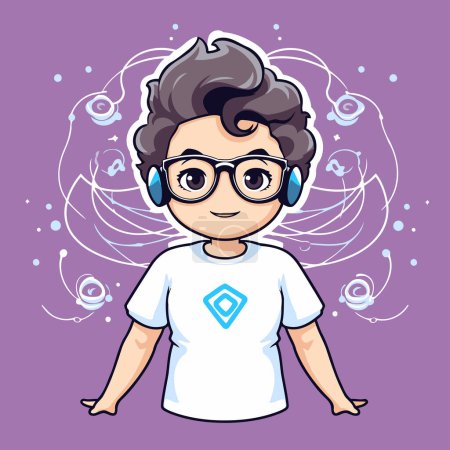 Illustration for Cute cartoon boy with glasses and casual clothes. Vector illustration. - Royalty Free Image