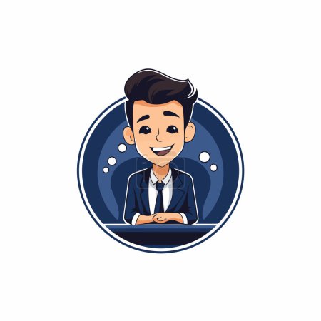 Illustration for Vector illustration of a businessman working at a laptop in a circle. - Royalty Free Image