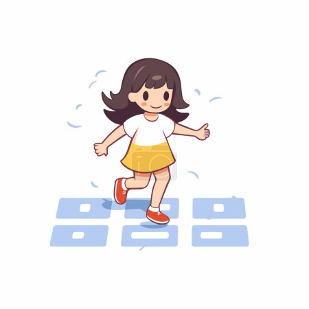 Illustration for Little girl running and jumping on the floor. Vector illustration in cartoon style. - Royalty Free Image