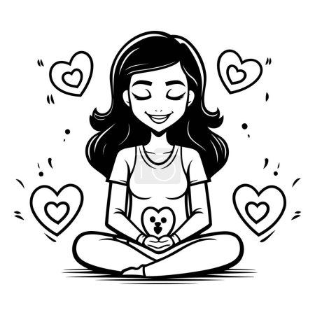 Illustration for Black and White Cartoon Illustration of Happy Woman Meditating in Lotus Pose - Royalty Free Image