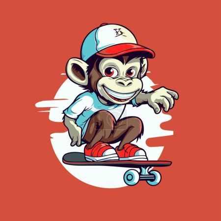 Illustration for Monkey riding a skateboard. Vector illustration of monkey on skateboard. - Royalty Free Image