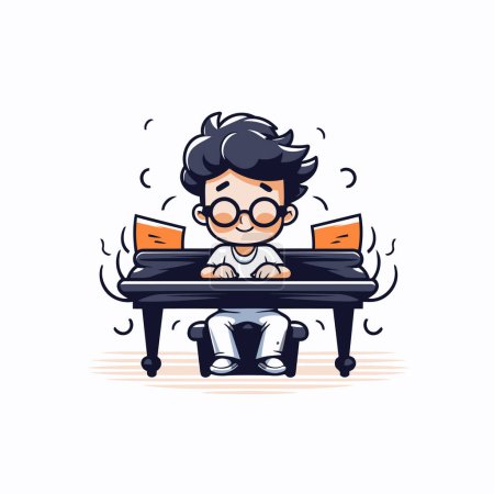 Illustration for Cute little boy playing the piano. Vector illustration in cartoon style. - Royalty Free Image