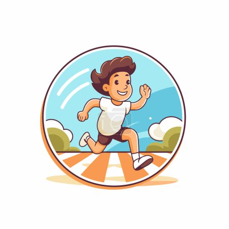 Illustration for Little boy running in the park. Vector illustration in cartoon style. - Royalty Free Image