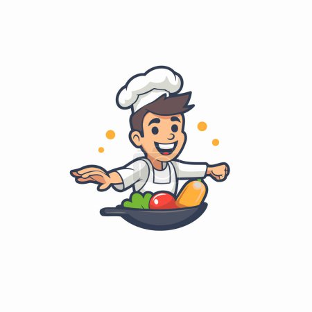 Illustration for Chef with a bowl of fresh vegetables. Vector illustration in cartoon style - Royalty Free Image