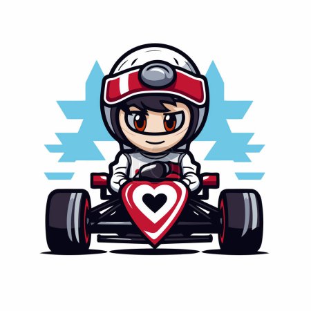 Vektor-Illustration des niedlichen Cartoon-Kart-Rennfahrers mit Herzform.