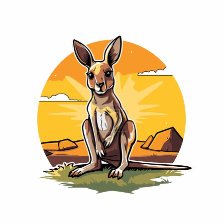 Téléchargez les illustrations : Kangourou sur la prairie au coucher du soleil. Illustration vectorielle. - en licence libre de droit